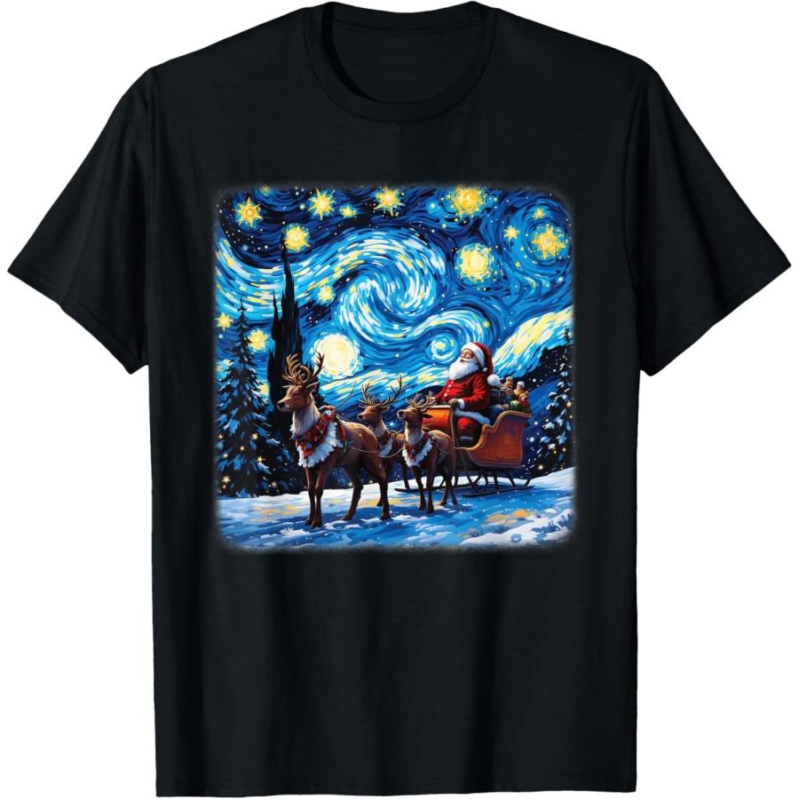 Van Gogh Starry Night Christmas Winter Santa Snowy Night T-Shirt XXXXXL чёрный