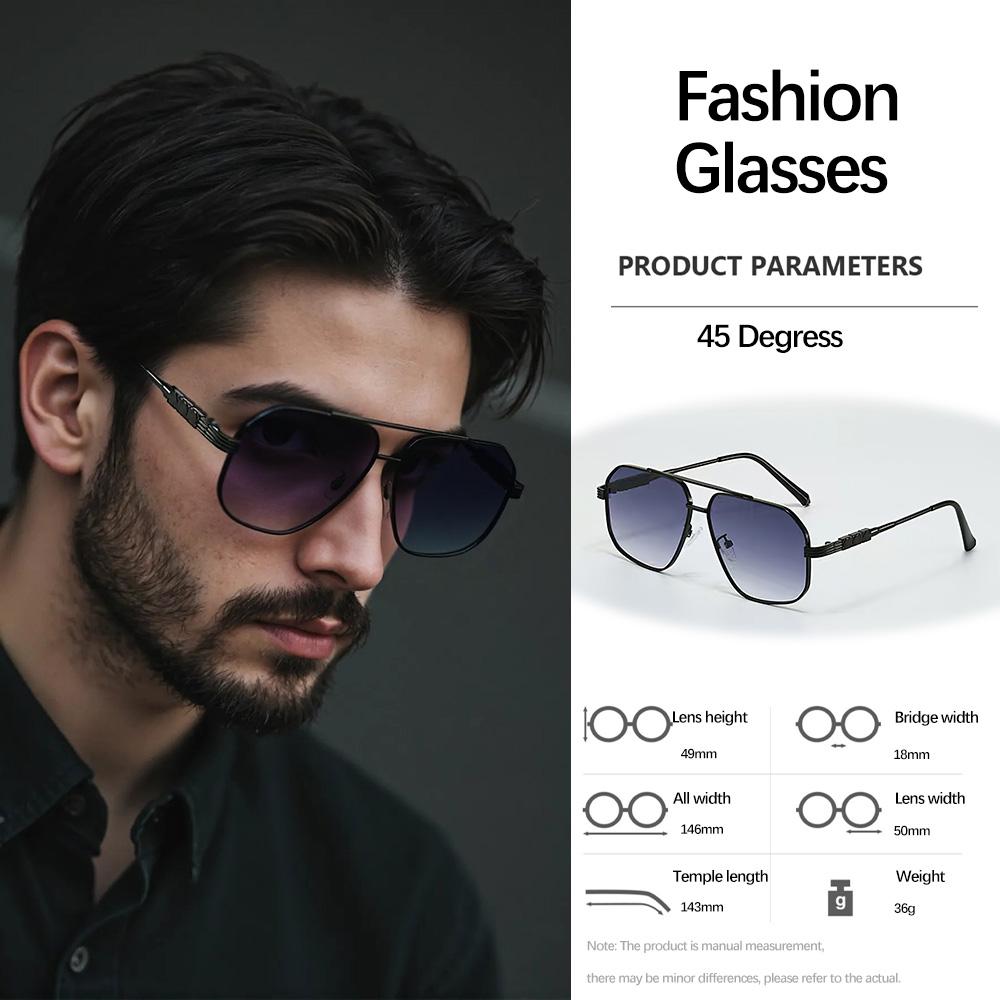 Vintage Sunglasses For Men Double Beam Design Wide Border Sunglasses Retro Commuting Glasses Men'S Handsome First Choice