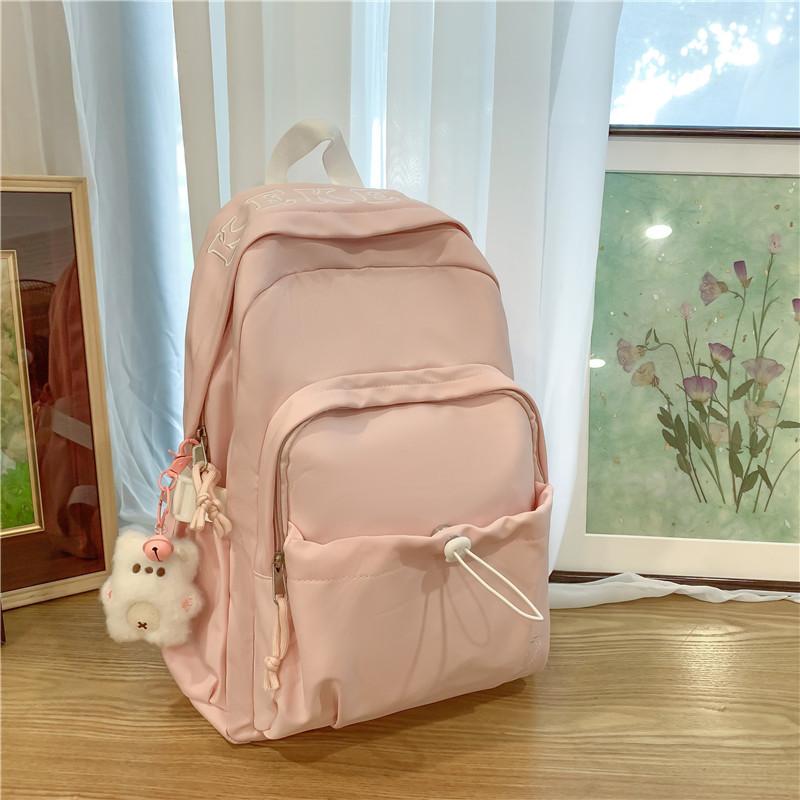 School Bag Large Capacity School Bag Women's New Backpack Lightweight Nylon Solid Color Middle School Student Backpack