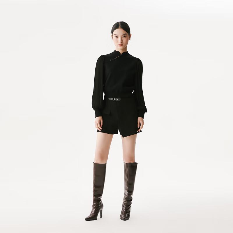 

VEROMODA Women s Hollow Stand Collar Lantern Sleeve Knit Sweater L