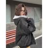 Unisex American-Style Hooded Fleece-Lined Winter Cotton Jacket with Faux Fur Trim