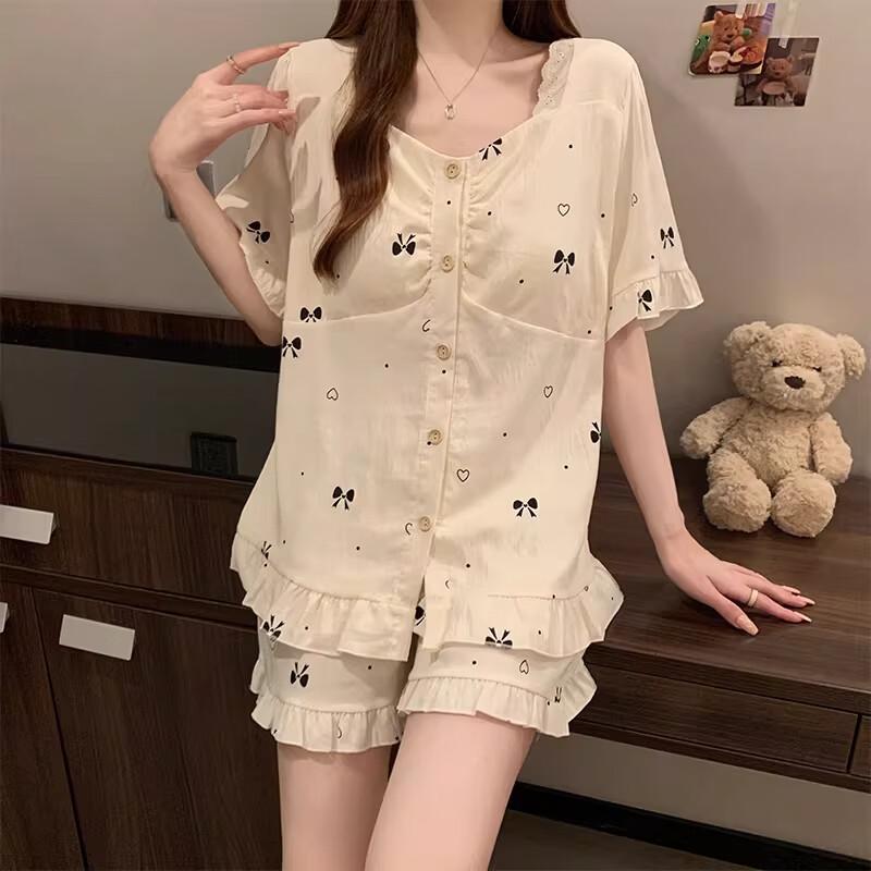 Sweet Summer Pajama Set for with Padded Short Seeve and Shorts, Coud Cotton oungewear, Casua Outdoor Teen Gir Outfit, Gift for Girfriend