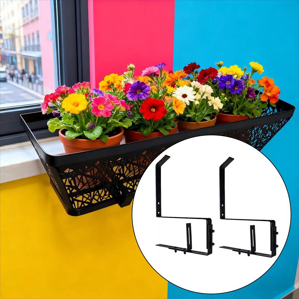 Weather Resistant Adjustable Iron Flower Pot Bracket for Balcony No Drilling Needed Set of 2 Sturdy Outdoor Supports