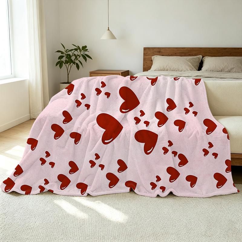 Love Themed Fleece Flannel Blanket Soft Skin-friendly Warm Short Plush Throw, Ideal Valentine’s Day Gift for Bedroom Home
