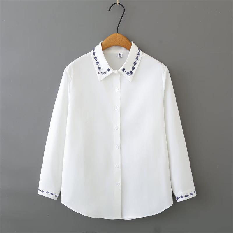 2026 Spring Plus Size Embroidered Collar Long Sleeve Cotton Cardigan Top for Girls XL белый