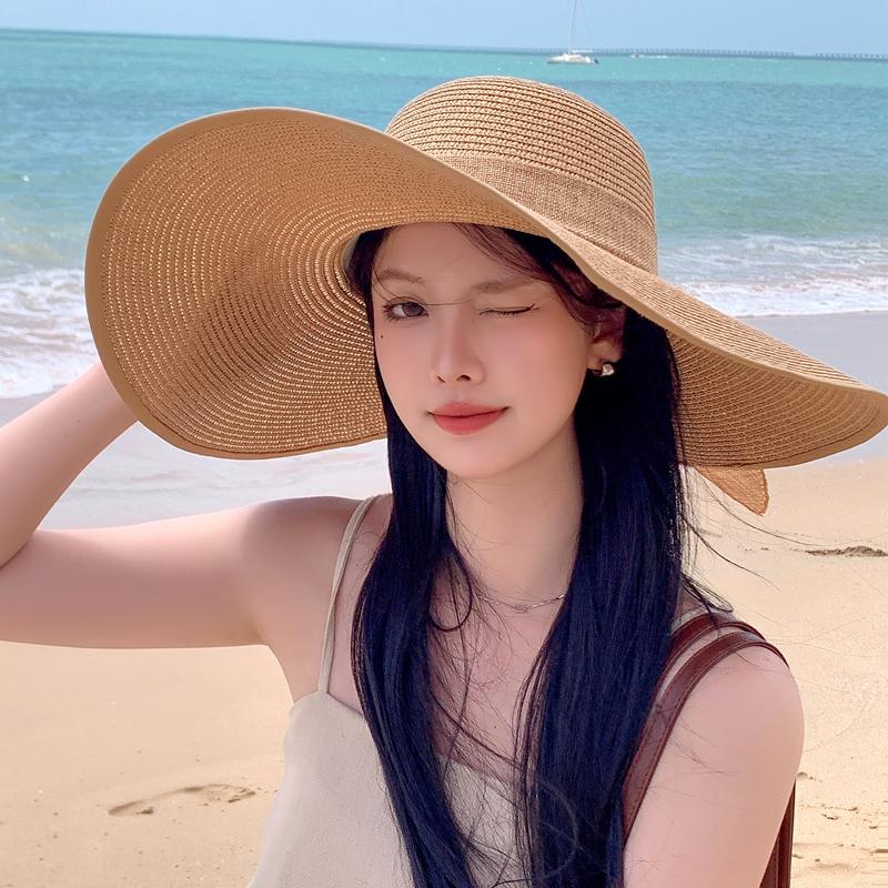 Straw hat women's summer sun protection extra large brim sun hat beach seaside vacation sun hat foldable sun hat