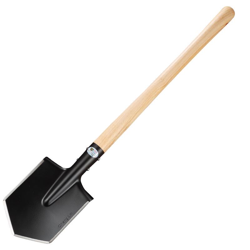 6B Multi-functional Entrenching Tool: Manganese Steel Large Combat Shovel with Wooden Handle, Vehicle-Mounted, Portable for Fishing and Outdoor Use.