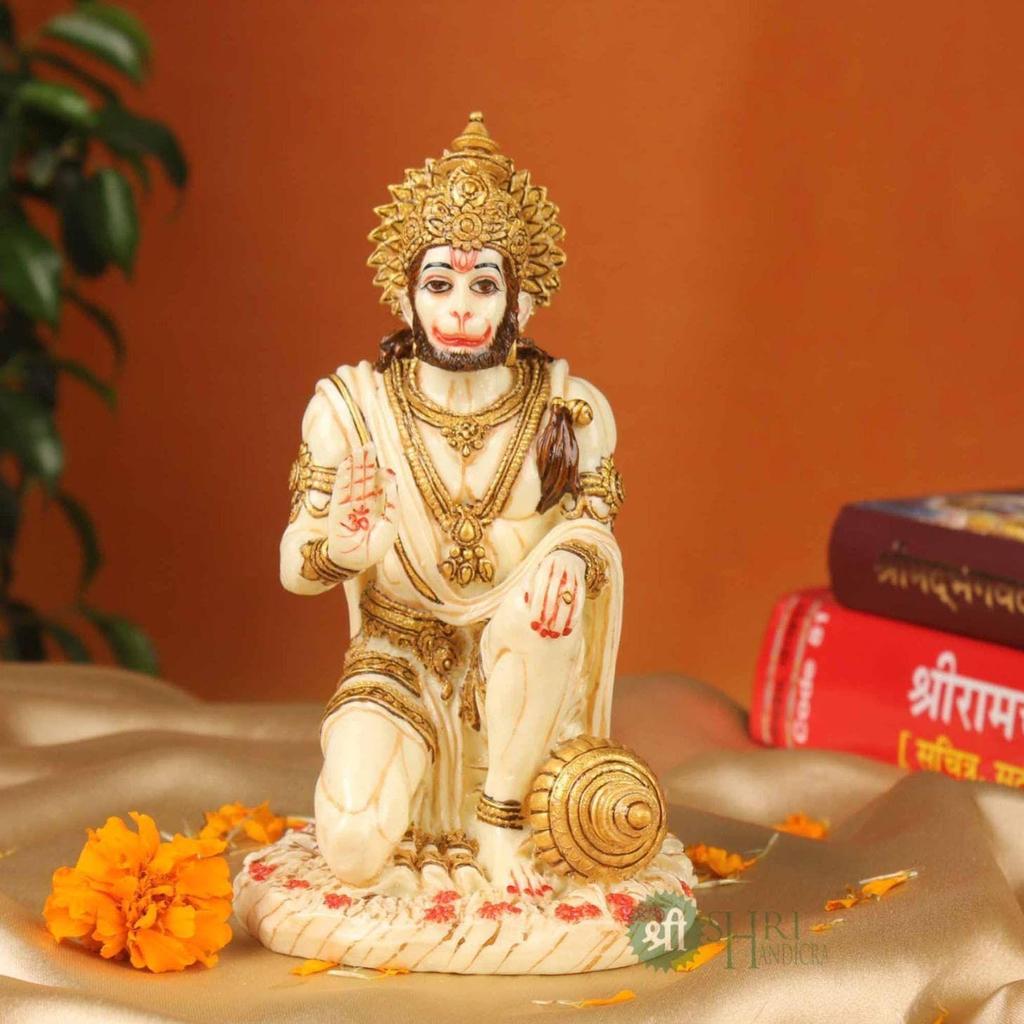 6,5" Hanuman-Statue sitzend Feine Goldmalerei Idol Dekoratives Ausstellungsstück Handgefertigte Hanuman Ji Murti für Zuhause Büro und Geschenkanlass Skulptur,
