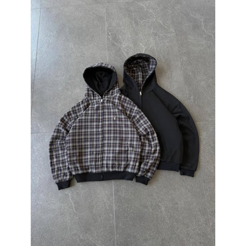 Mens Reversible Hooded Cardigan Sweatshirt American Vintage Style Loose Fit Casual Wear