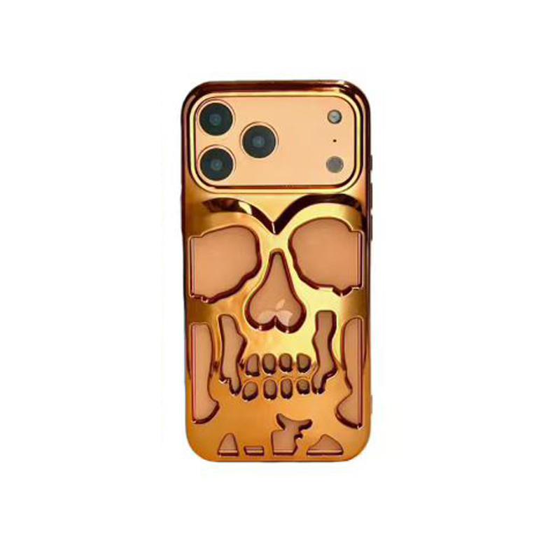 Ins Hollow Out Skeleton Skull Matte Orange Phone Case For For Iphone 17 Pro Max Plating Orange Protective Back Cover