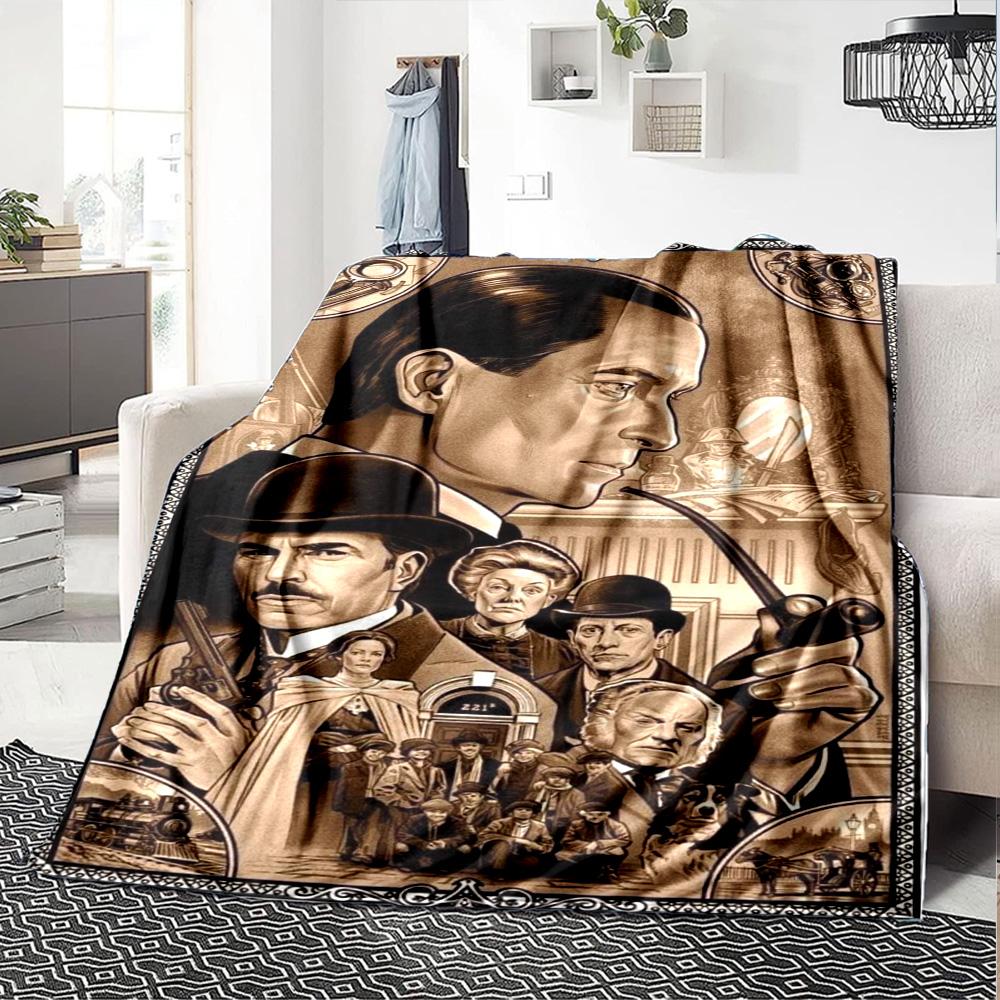 Sherlock Print Flannel Blanket High Quality Warm Comfortable Cover for All Seasons Perfect for Gifts Home Decor