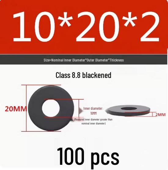 Blackened Flat Washer Gasket - Grade 8.8, Sizes M3 to M24