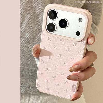 Custodia per Telefono in Pelle con Fiocco Rosa per Apple 17 Promax per iPhone 16 Coreana 15 per Huawei per Samsung 14