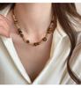 High-End Retro Tiger Eye Square Pendant Necklace - Stylish & Versatile Sweater Chain