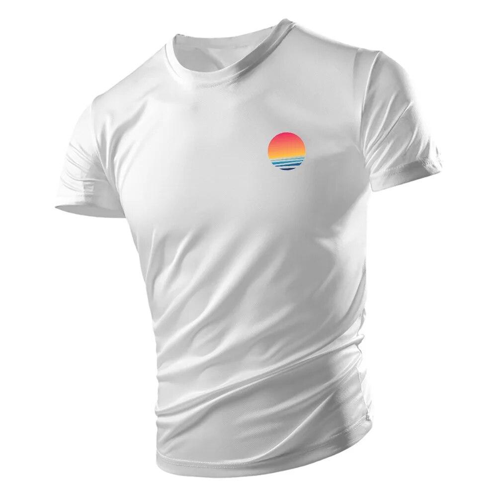 Four Seasons Fashion Adult Men'S Crew-Neck T-Shirt Creative Sunset Pattern 2d Print Breathable Quick-Drying Short-Sleeved Top
