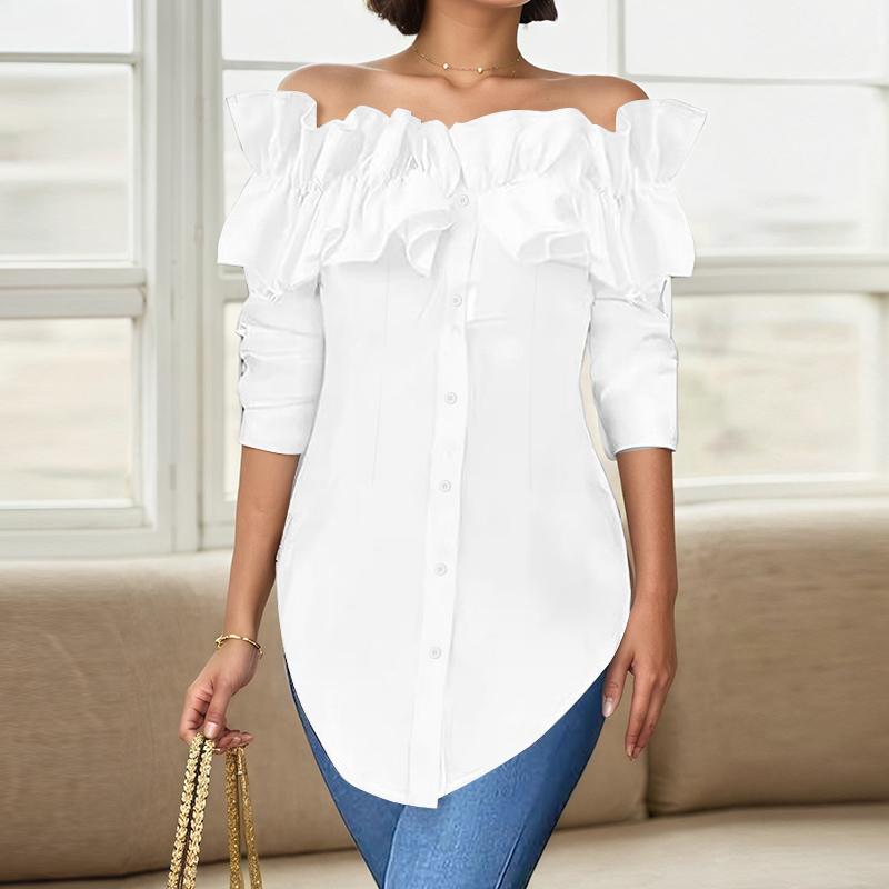 ZANZEA Blusa Casual de Manga Larga con Hombros Descubiertos para Mujer