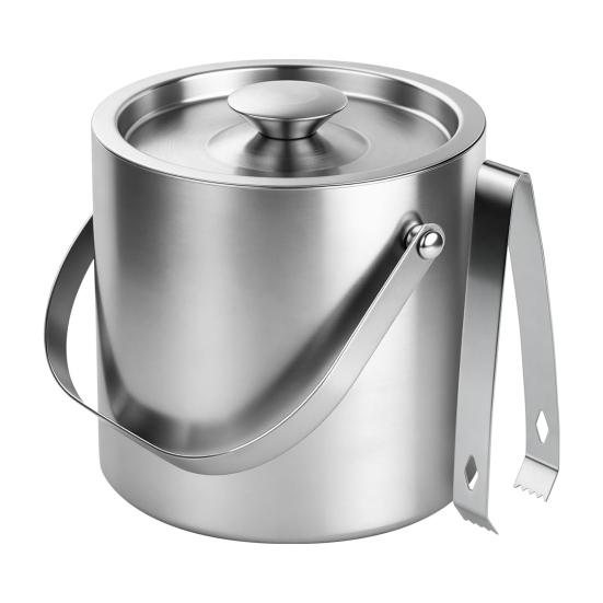 Stainless Steel Ice Bucket with Lid And Tongs 2/3L Large Capacity Double Wall Insulated Ice Bucket for Parties Wine Champagne Cocktails Home Bar