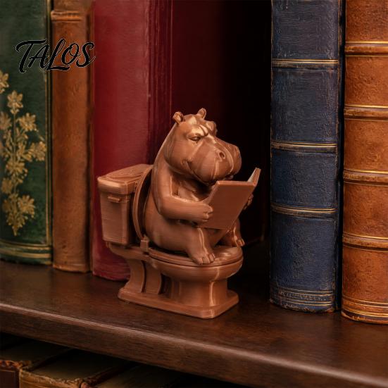 Whimsical Home Accents 3D Printed Hippopotamus Toilet Figurine, Funny Reading Bathroom Decor, Creative Hippo Decorative on Statue for Office Desk And