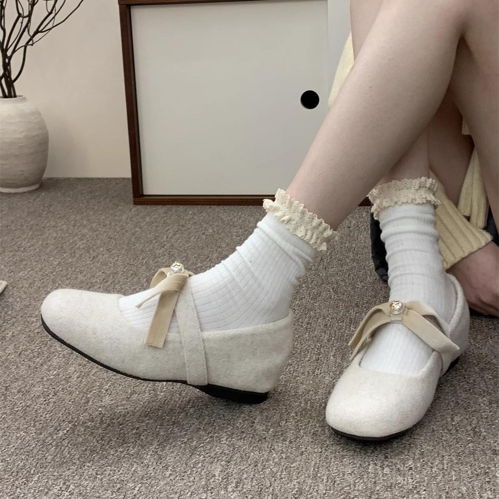 Inner height increase~ Mary Jane Mao Mao shoes women wear new gray single shoes women's thick-soled velvet cotton shoes in winter