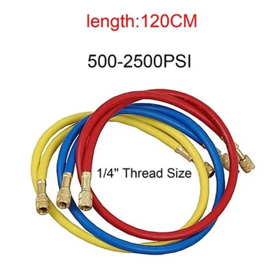 0.9M-1.8M A/C Charging Hose Tube Kit Hose Low Loss Fittings for R134A R12 R22 Refrigerant Air Conditioning Manifold Gauge 1/4" S