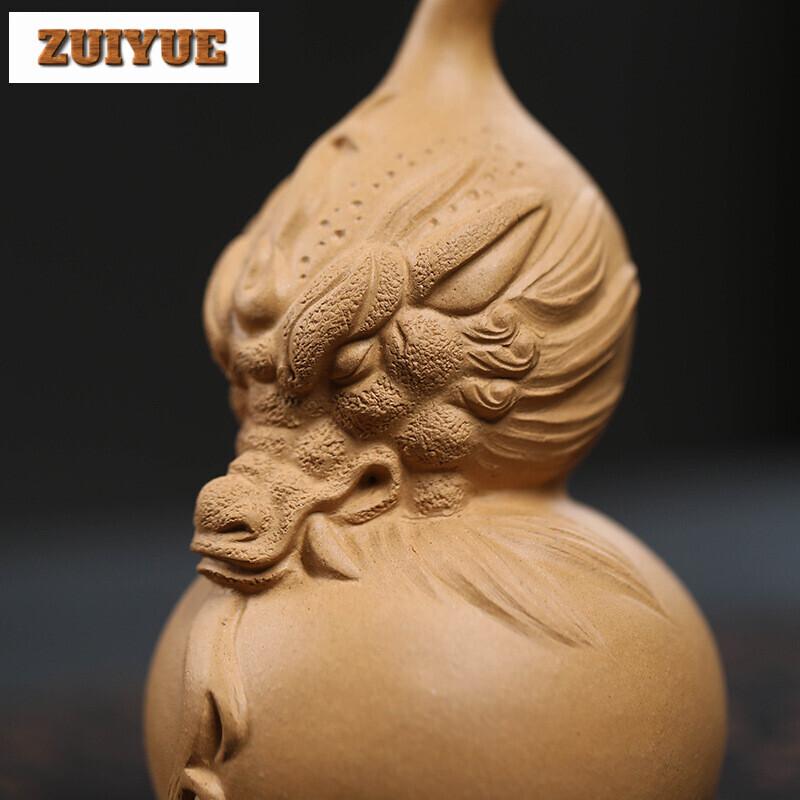 Exquisite Purple Clay Divine Dragon Gourd Tea Pet Handmade Sculpture Crafts Lucky Model Tea Figurine Tea Ceremony Teaware Crafts