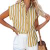 Vår-sommer bluser jakkeslag kortermet stripete skjorte dame-skjorter med enkelt bryst