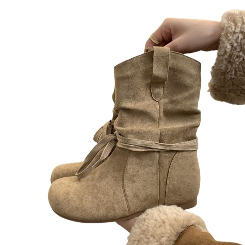 Flats Women Ankle Boots Lace Up Cozy Shoes Dress Suede Winter Snow Boots 2025 Casual Brand Chelsea Botas Mujer Zapatos