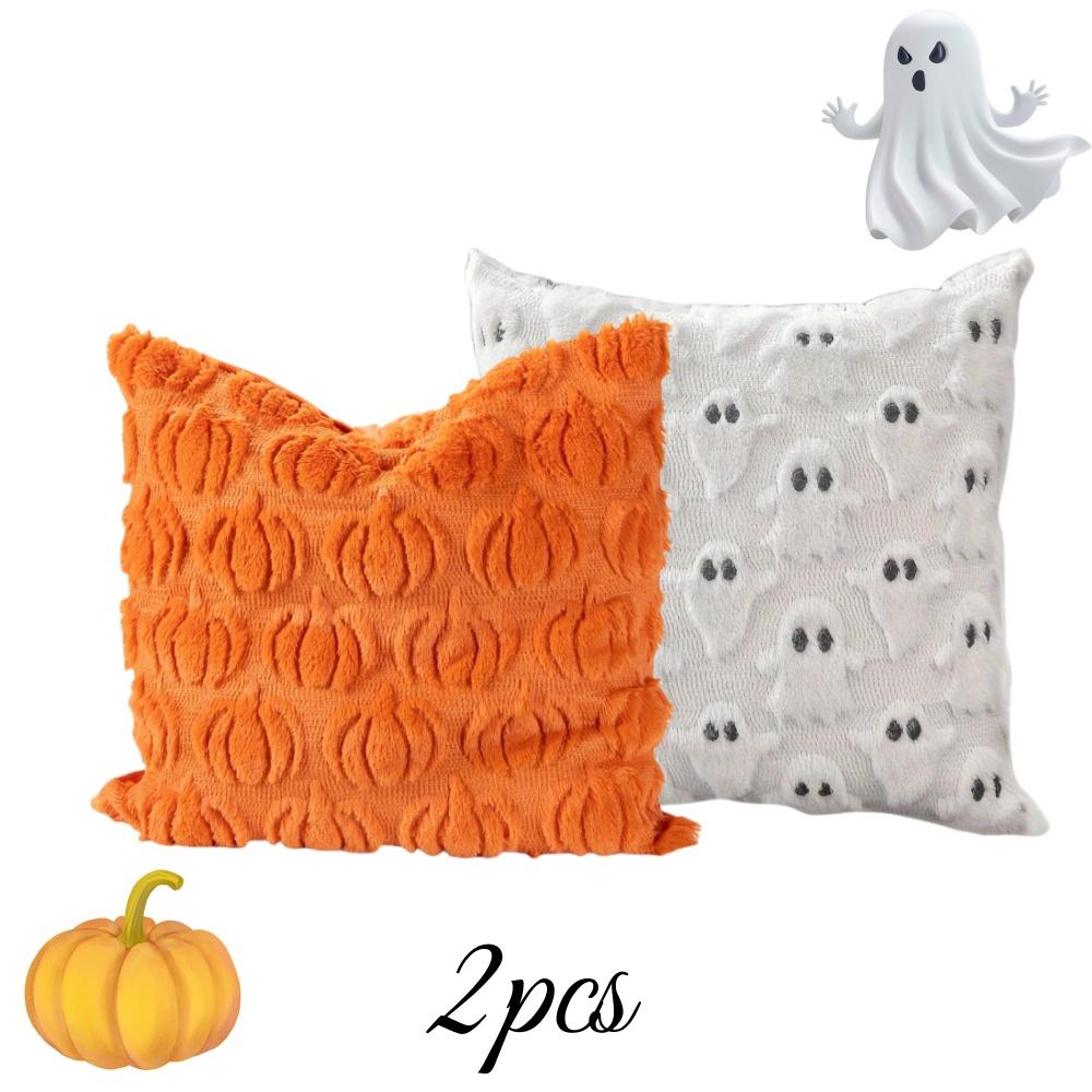 1/2pcs Halloween Plush Pillow Cover Pumpkin Ghost Pattern Cushion Case Festive Decor for Living Room Bedroom Throw Pillow Covers