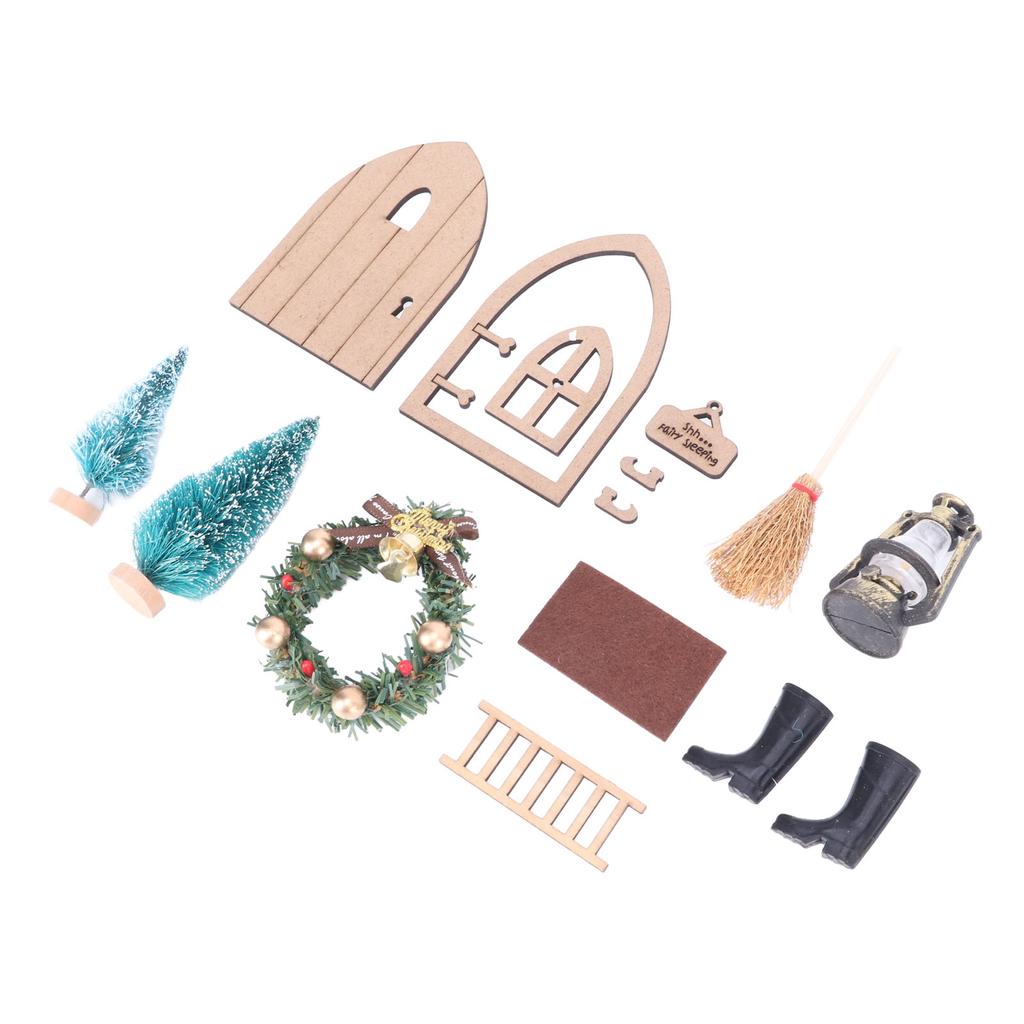 Dollhouse Fairy Door Kit Safe Sturdy Wood Vivid Colors High Simulation Dollhouse Christmas Door for