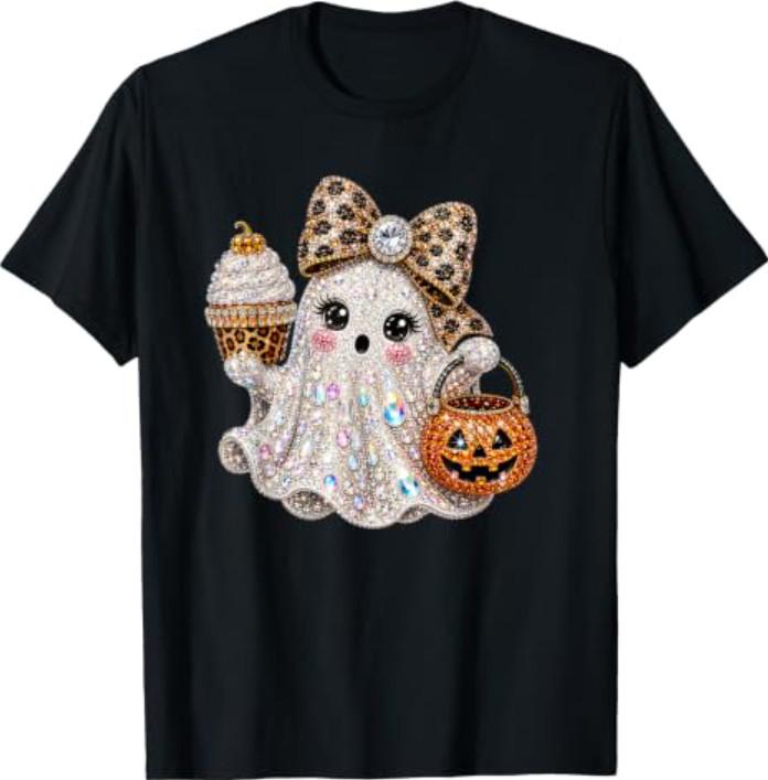 Ghost Shirt Leopard Bow Cupcake Pumpkin Bucket Cute T-Shirt