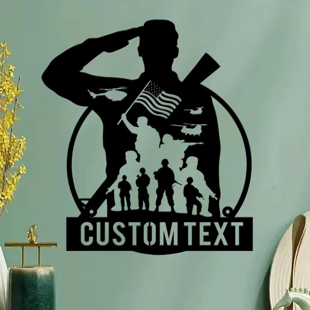 Custom Soldier Silhouette Metal Wall Art Sign, Personalized Military Gift for Army Police, USA Retro Tin Sign