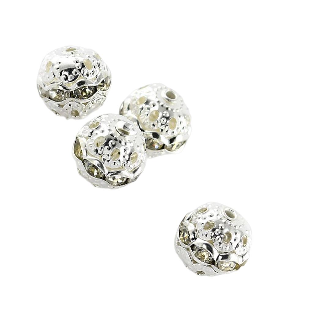 100 Pieces Rhinestone Beads with Holes Polishing Metal Round Ball Bead Popular Accessories Jewelry Supplies Making Parts