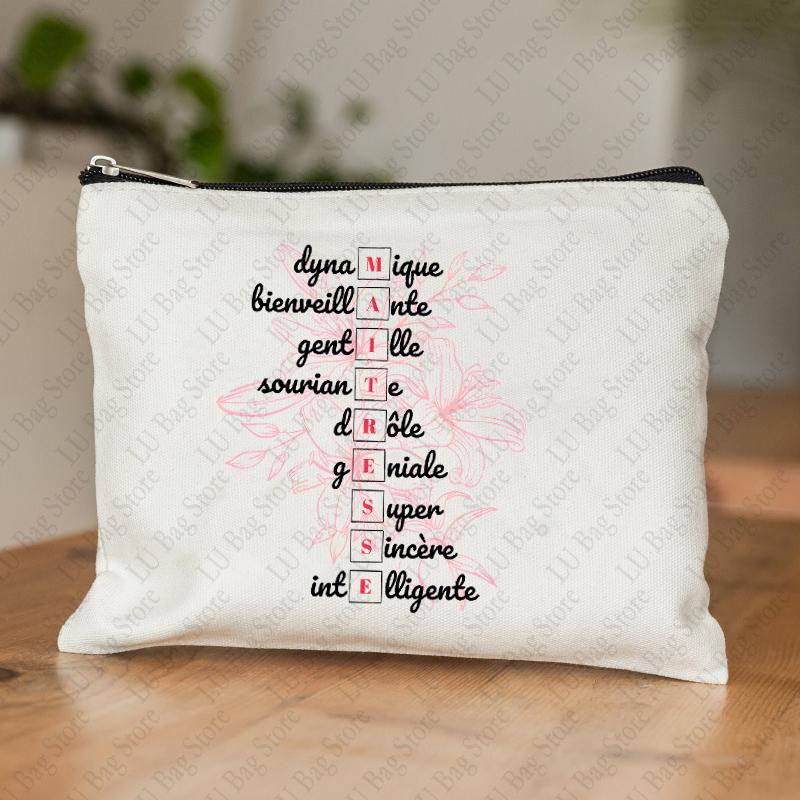 

Teacher Theme Women Makeup Bag Maitresse Inspired Cosmetic Case with French Style Design Educational Motif Wallet Work or School