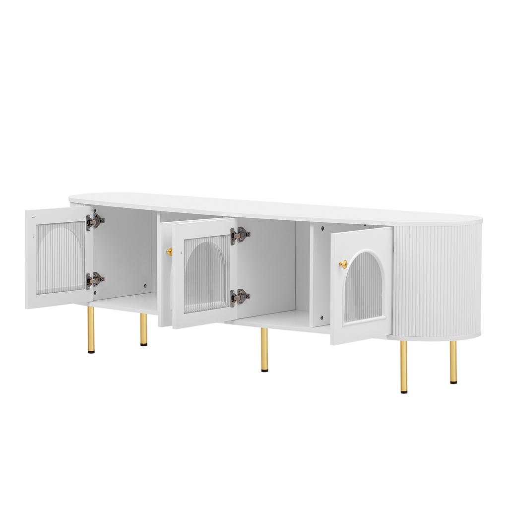 TV cabinet, lowboard with glass doors, practical storage furniture for the living room, golden handles and legs