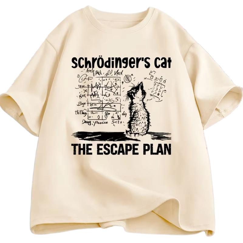Schrodinger Cat T-shirt Physics Quantum Mechanics Creative Print Tshirt Short-sleeved T Shirt Science Men Women Clothes