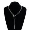 Choker Punk Geométrico Brincos Pendentes com Gancho de Fecho Alavanca Choker em Y com Pingente de Disco Corrente Grossa para Uso Diário Festas de Rua