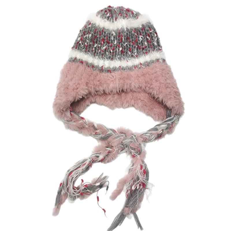 Colorful Knitted Beanie Women's Autumn and Winter Striped Color Matching Ear Protection Warm Face Small Hat