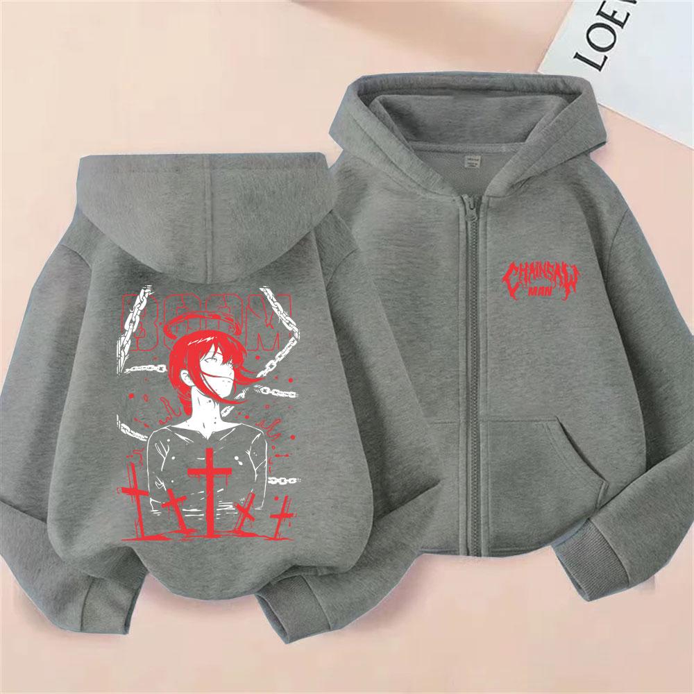 Anime Chainsaw Man Makima Graphic Zipper Hoodie Men Women Fashion Vintage Oversized Zip Up Jacket Unisex Manga Lovers Fans Gift