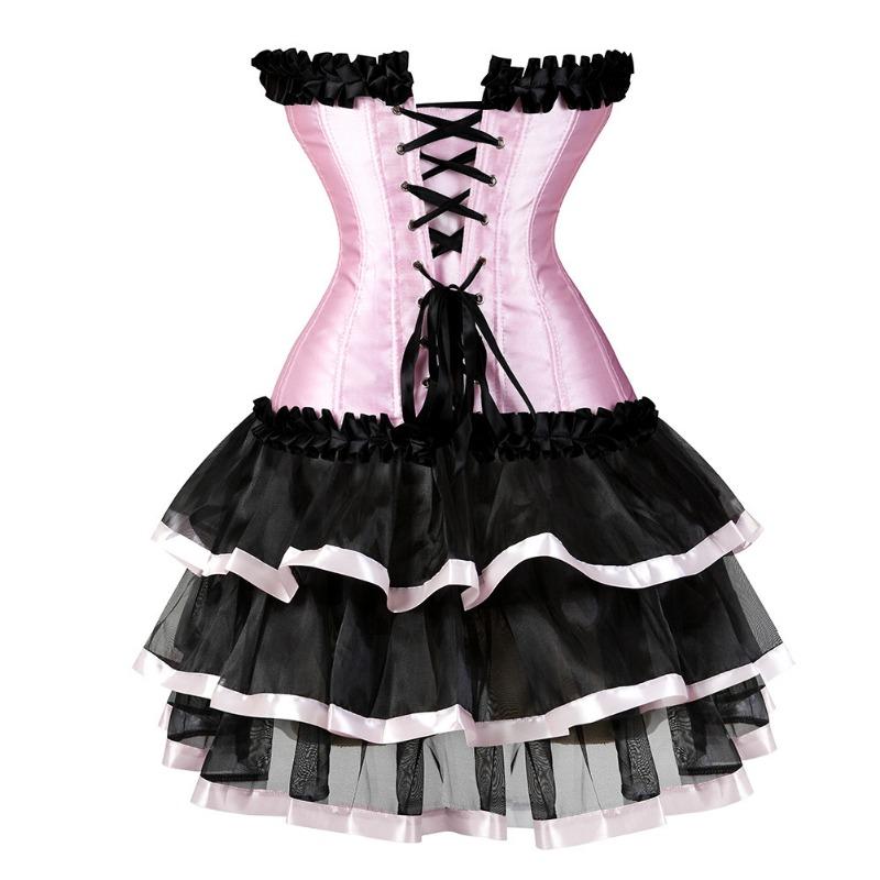 Set Due Pezzi Shapewear Donna Forma Palazzo Top Corsetto Modellante con Bordi Arricciati Gonna Corta