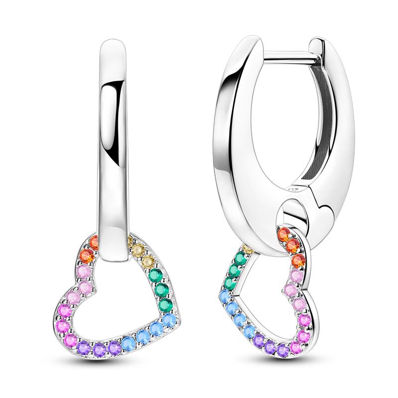 Genuine 925 Silver Love Feather Earrings Fit Original Charms Hoop For Women Girls Stud Earring Fine Jewelry Gifts