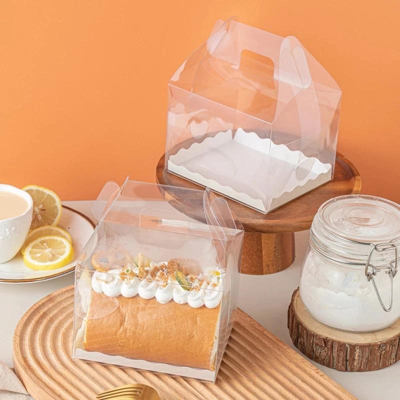 5pcs Swiss Roll Cake Box Packaging Beard Transparent Hand Towel Roll Mousse Wholesale Birthday Wedding Handmade Gift