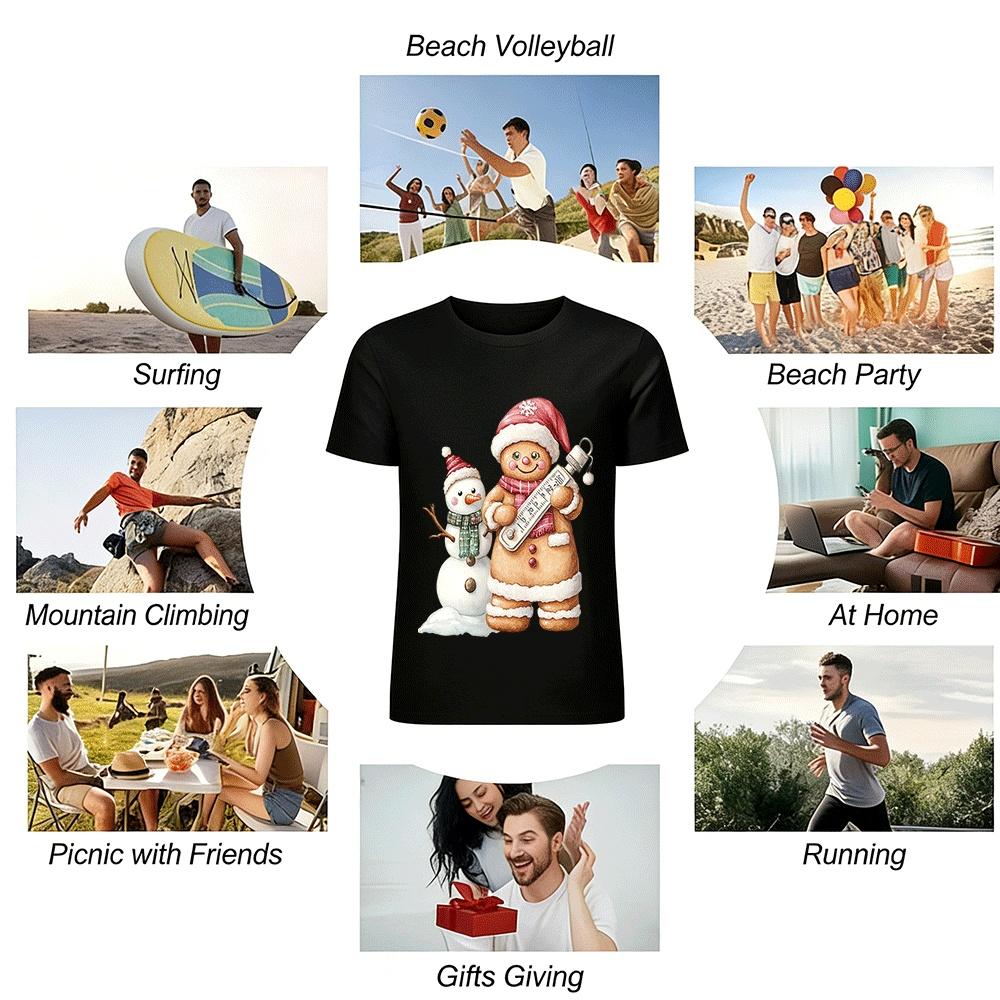 Christmas Gingerbread Man Snowman Thermometer Print Top Pure cotton T-shirt