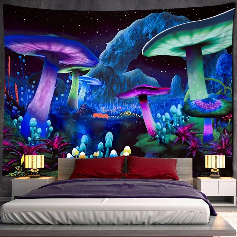 Psychedelic Mushroom Tapestry Nature Wildflower Plant Landscape Wall Hanging Fantasy Tapestry Poster for Dorm Living Room Decor