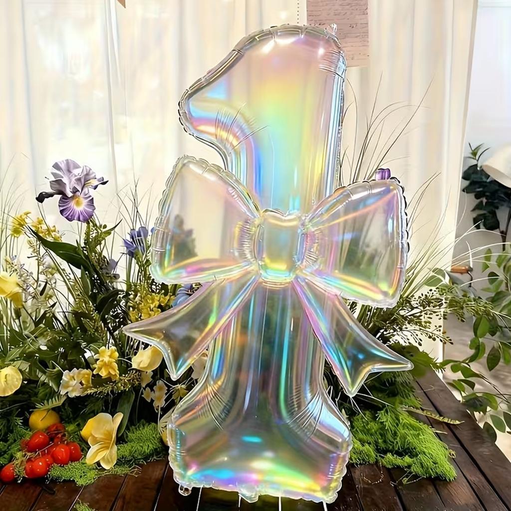 2pcs Colorful Transparent Digital Balloon 0-9 Colorful Bow Balloon, Used for Birthday Parties and Anniversary Decoration