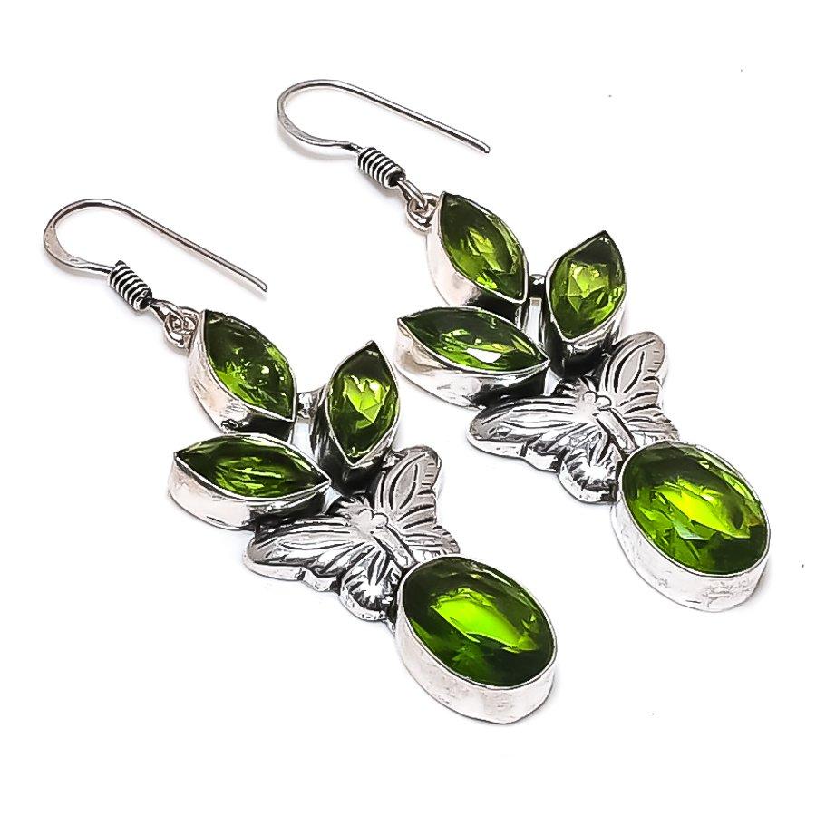 Natural Peridot Gemstone Handmade 925 Sterling Silver Jewelry Earring 2.44" G7k67