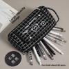 Canvas Cat Pattern Embroidered Large Capacity Pen Case With Stylish Design For Students And Office Use