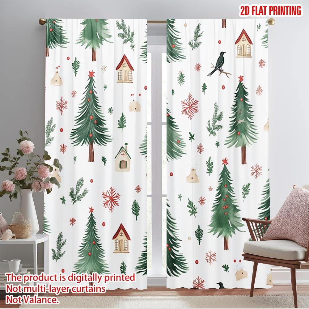 

2pcs,2D plane printing Curtain Fabric Christmas Trees Snowflakes Birds Polyester Woven (without rod) Outdoor Decorations Perfect 52.50×116.00 CM 2pcs