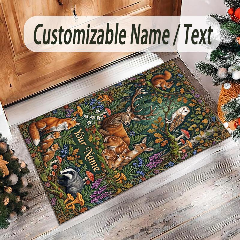 Animals Theme Crystal Velvet Floor Rug Personalized Custom Name Text Warm Carpet Home Decoration