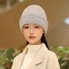 Big head circumference thick wool hat women's autumn and winter loose warm pile cold hat big face small knitted ear hat