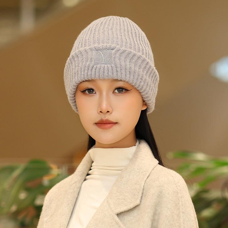 Big head circumference thick wool hat women's autumn and winter loose warm pile cold hat big face small knitted ear hat